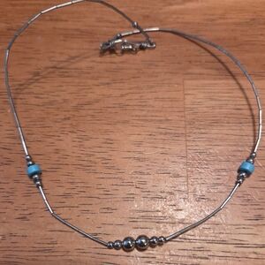 Liquid Sterling Silver Southwestern Beaded Necklace with Turquoise Accent